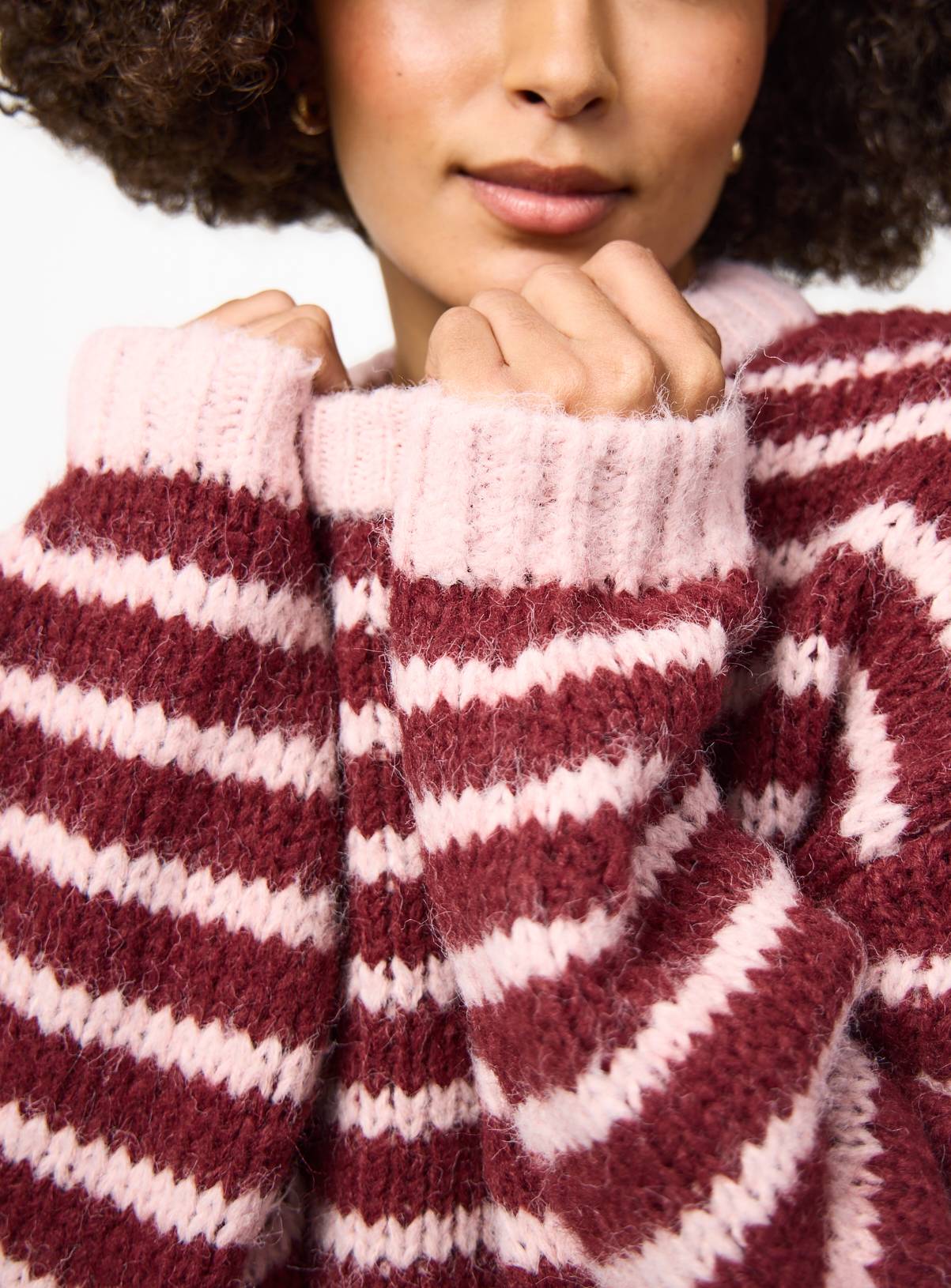Dark Red Stripe Print Slouch Fit Knitted Jumper XL - Image 3
